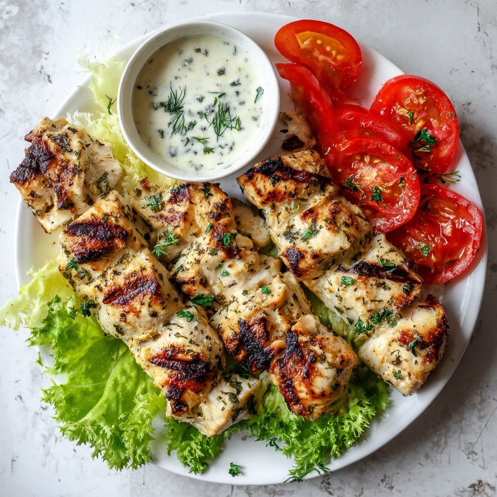 Grilled Chicken Souvlaki with Tzatziki and Fresh Pita Recipe - Recipe Image