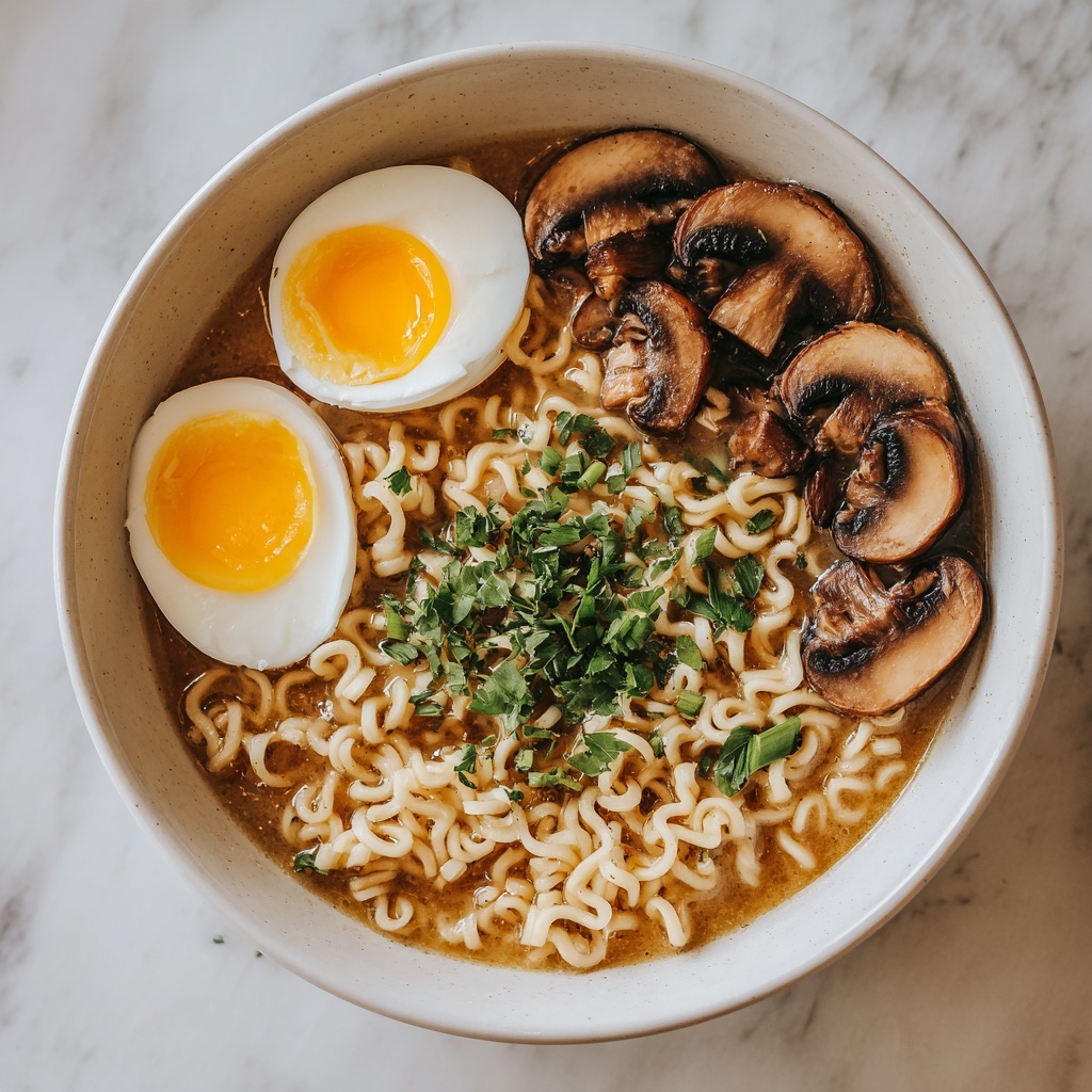 Creamy Ramen Soup with Ground Beef and Soft-Boiled Eggs Recipe - Recipe Image