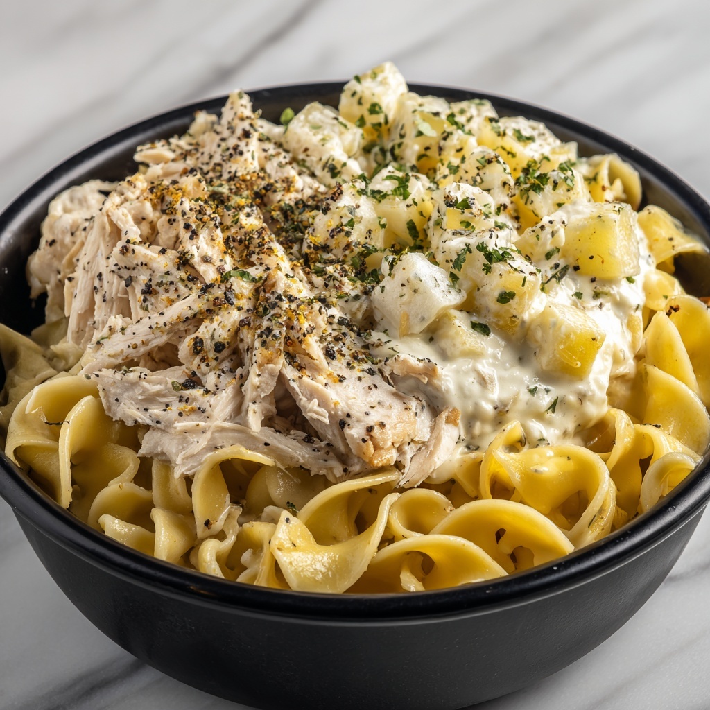 Comforting Creamy Chicken and Noodles Crock Pot Recipe - Recipe Image