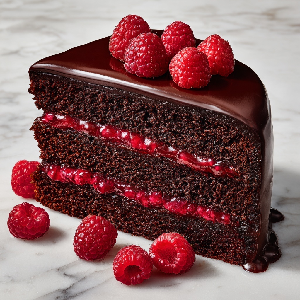 Chocolate Raspberry Layer Cake with Raspberry Frosting and Chocolate Ganache Drip Recipe - Recipe Image