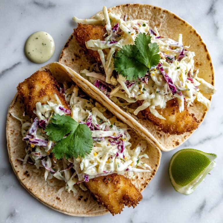 Crispy Fish Tacos with Cilantro-Lime Slaw and Spicy Cream Sauce Recipe