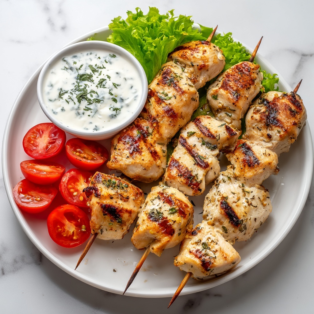 Grilled Chicken Souvlaki with Tzatziki and Fresh Pita Recipe - Recipe Image