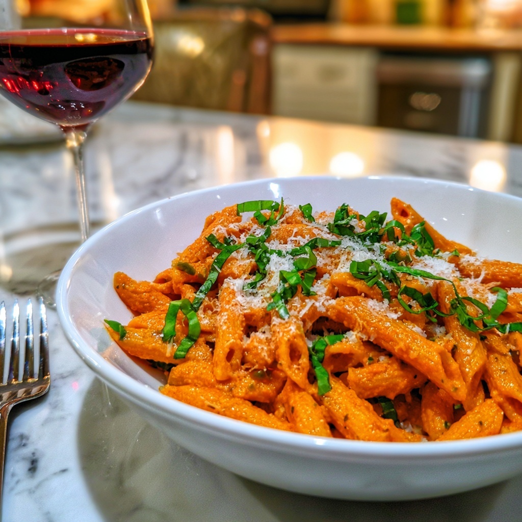 Tomato Garlic Pasta with Creamy Basil and Parmesan Recipe - Recipe Image