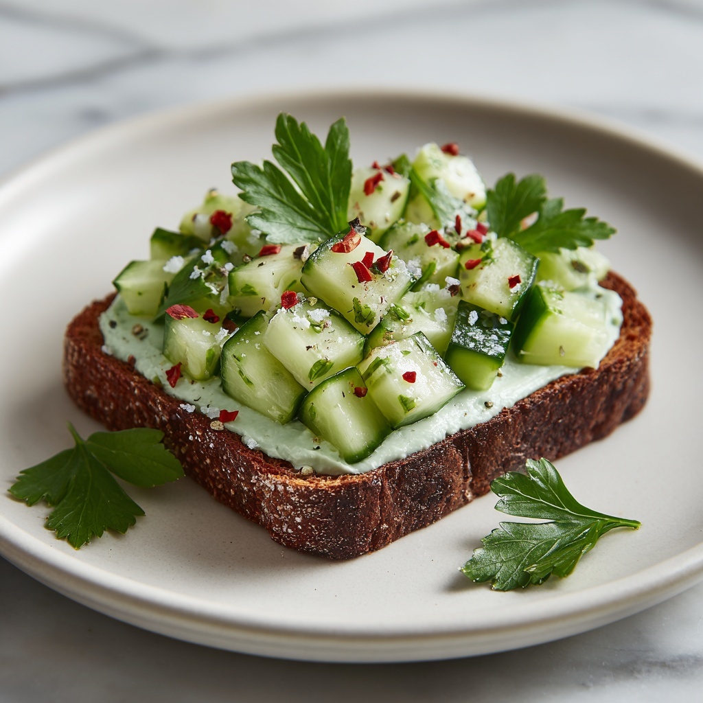 Smashed Cucumber Toast with Artichoke Edamame Spread Recipe - Recipe Image