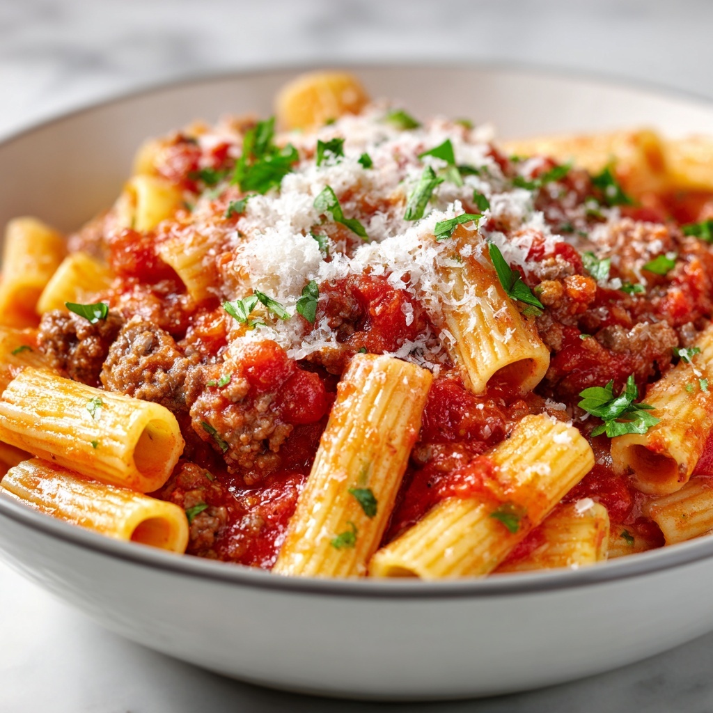 Rigatoni al Forno with Savory Meat Sauce and Creamy Bechamel Recipe - Recipe Image