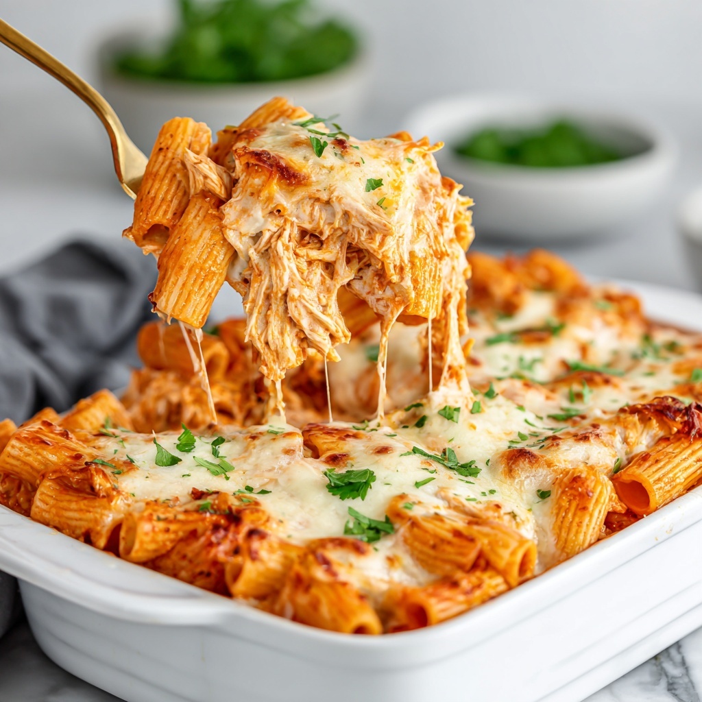 Cheesy Baked Chicken Rigatoni Pasta Recipe - Recipe Image