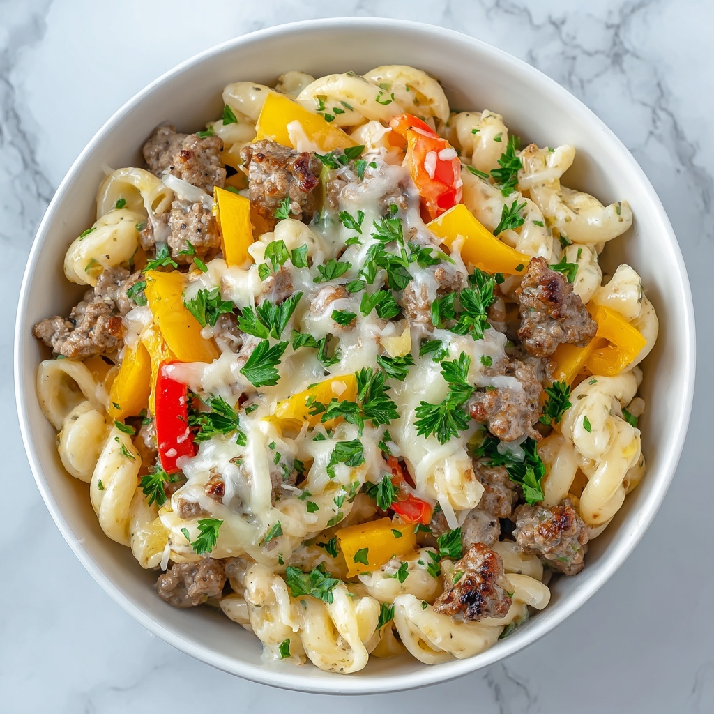 Crockpot Philly Cheesesteak Pasta Casserole Recipe - Recipe Image