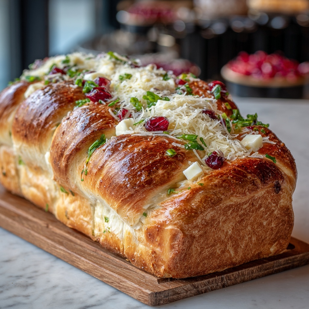Garlic Herb Sourdough Bread Stuffed with Brie & Cranberry Recipe - Recipe Image