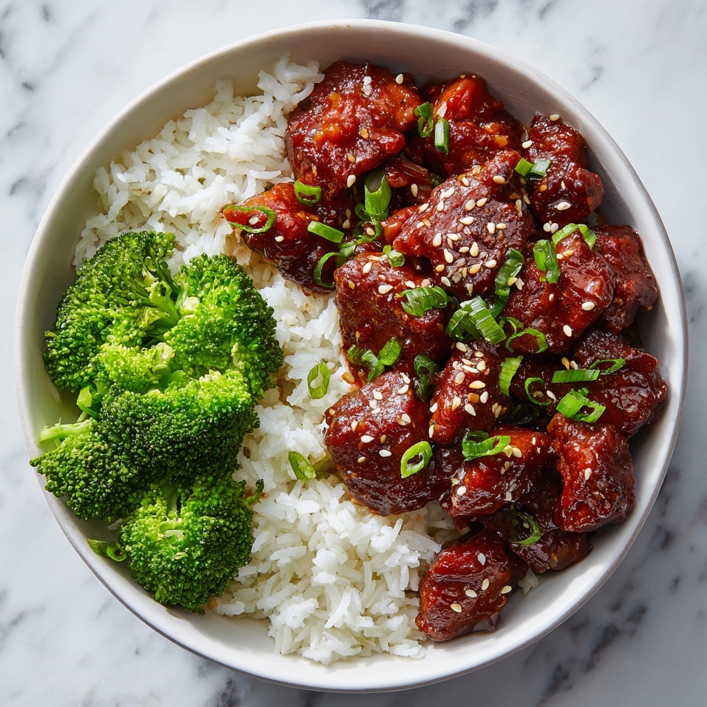 Spicy Korean Chicken with Steamed Rice and Broccoli Recipe - Recipe Image