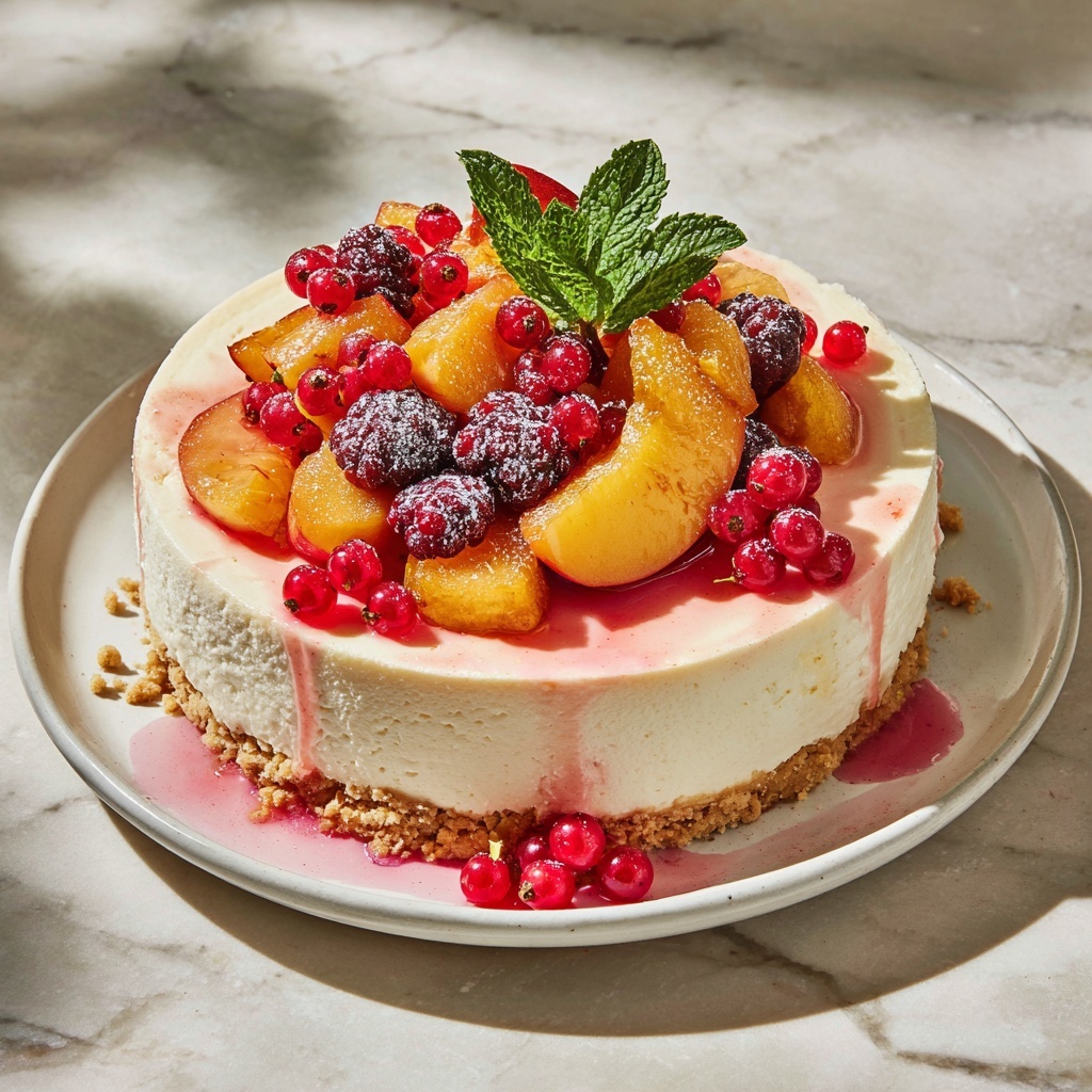 Summer Berry and Peach Cheesecake Recipe - Recipe Image
