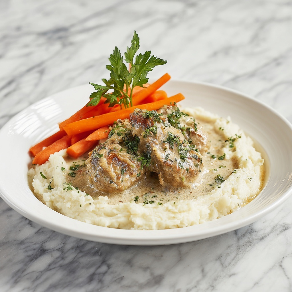 Creamy Herb Chicken Thighs with Carrots & Mashed Potatoes Recipe - Recipe Image