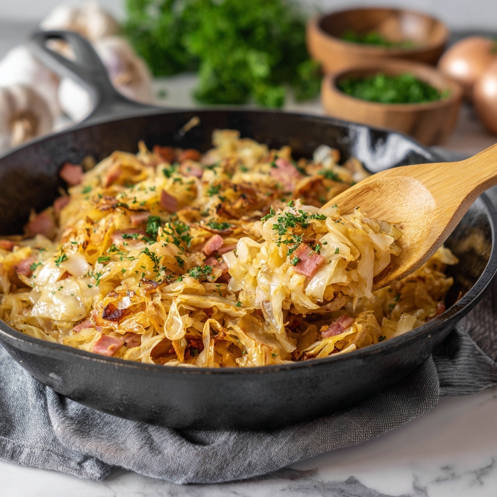 Creamy Chicken Ham and Cabbage Skillet Recipe - Recipe Image