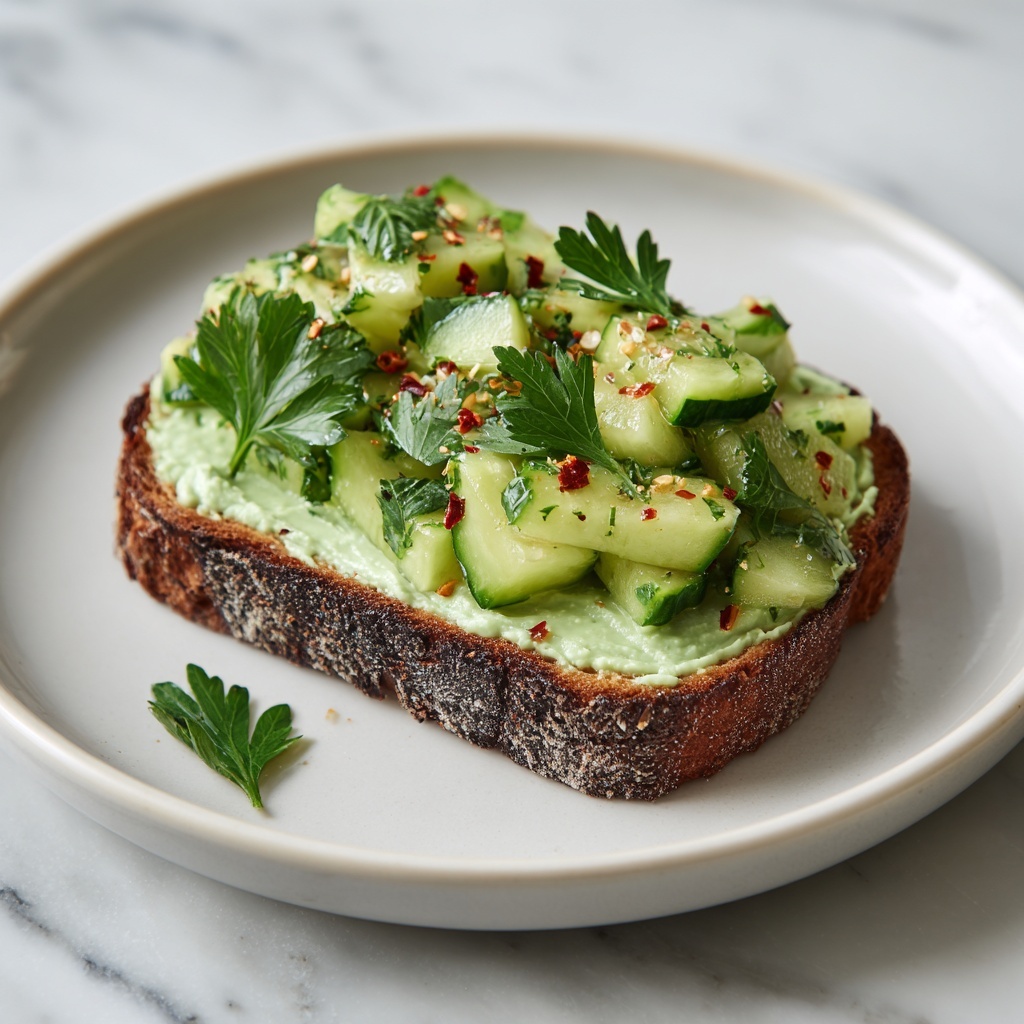 Smashed Cucumber Toast with Artichoke Edamame Spread Recipe - Recipe Image